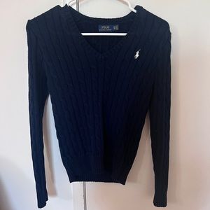 Polo Cable Knit Sweater in navy blue